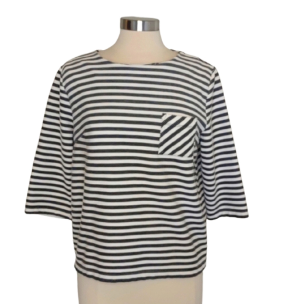 Top Black & White Stretch 3/4 Sleeve Woman’s Boat Neck XL